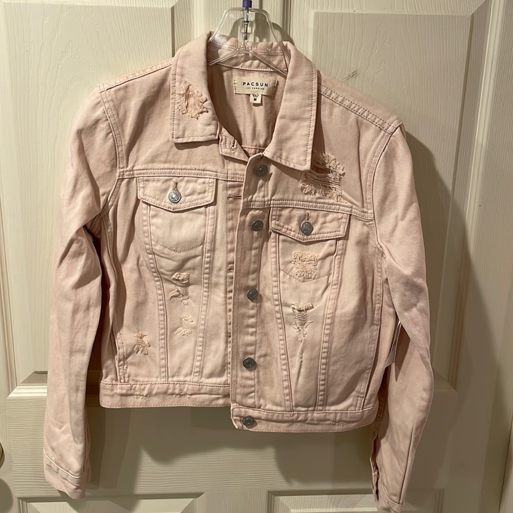 Light pink distressed jean jacket - PacSun - Medium